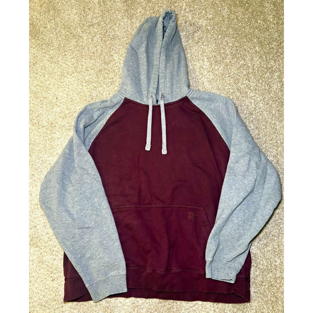 Starter Men's Pullover Colorblock Hoodie Burgundy Gray Long Sleeve 2XL Regular